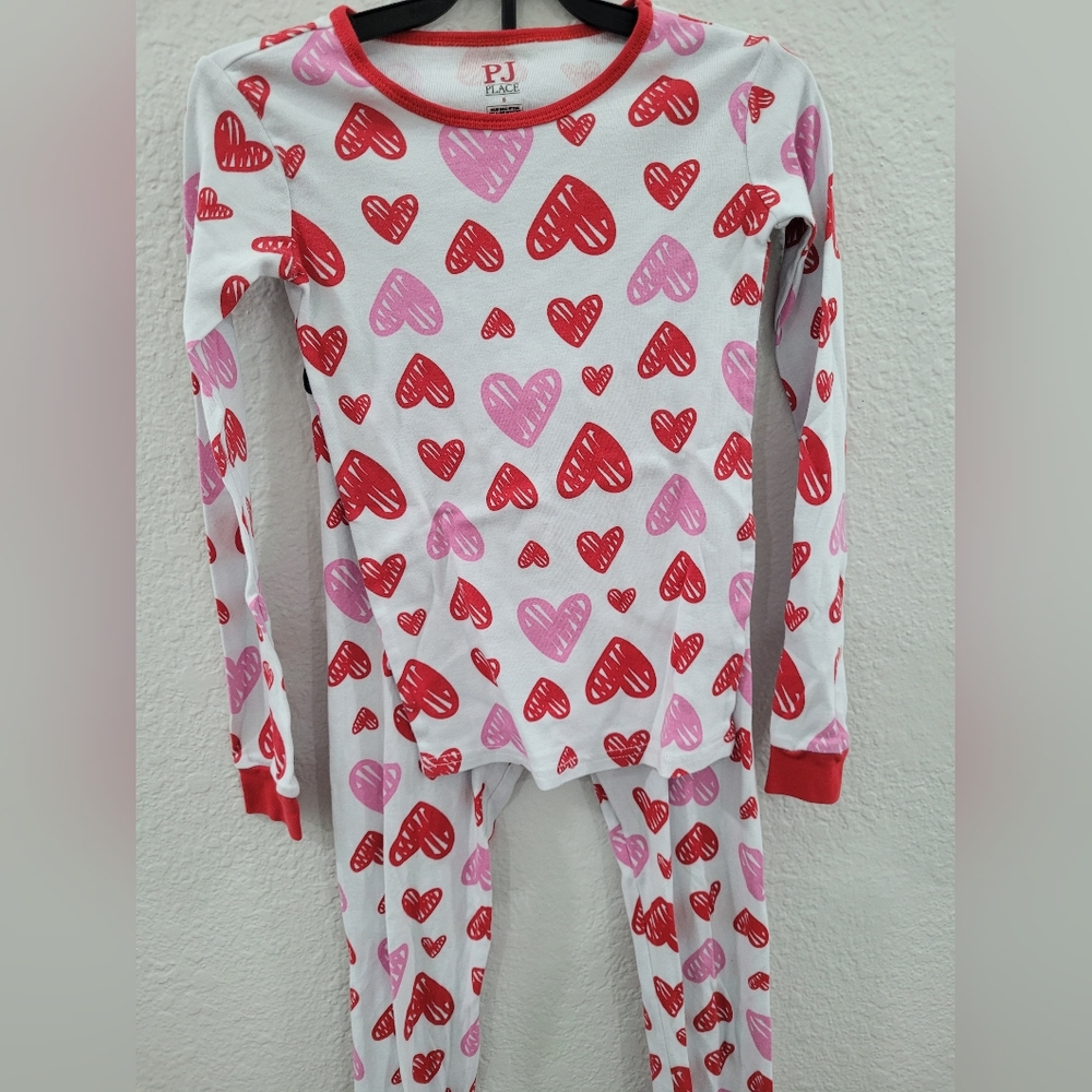 Childrens Place Heart Print Pajama Set - Red and Pink GirlsSize8 - Picture 5 of 5